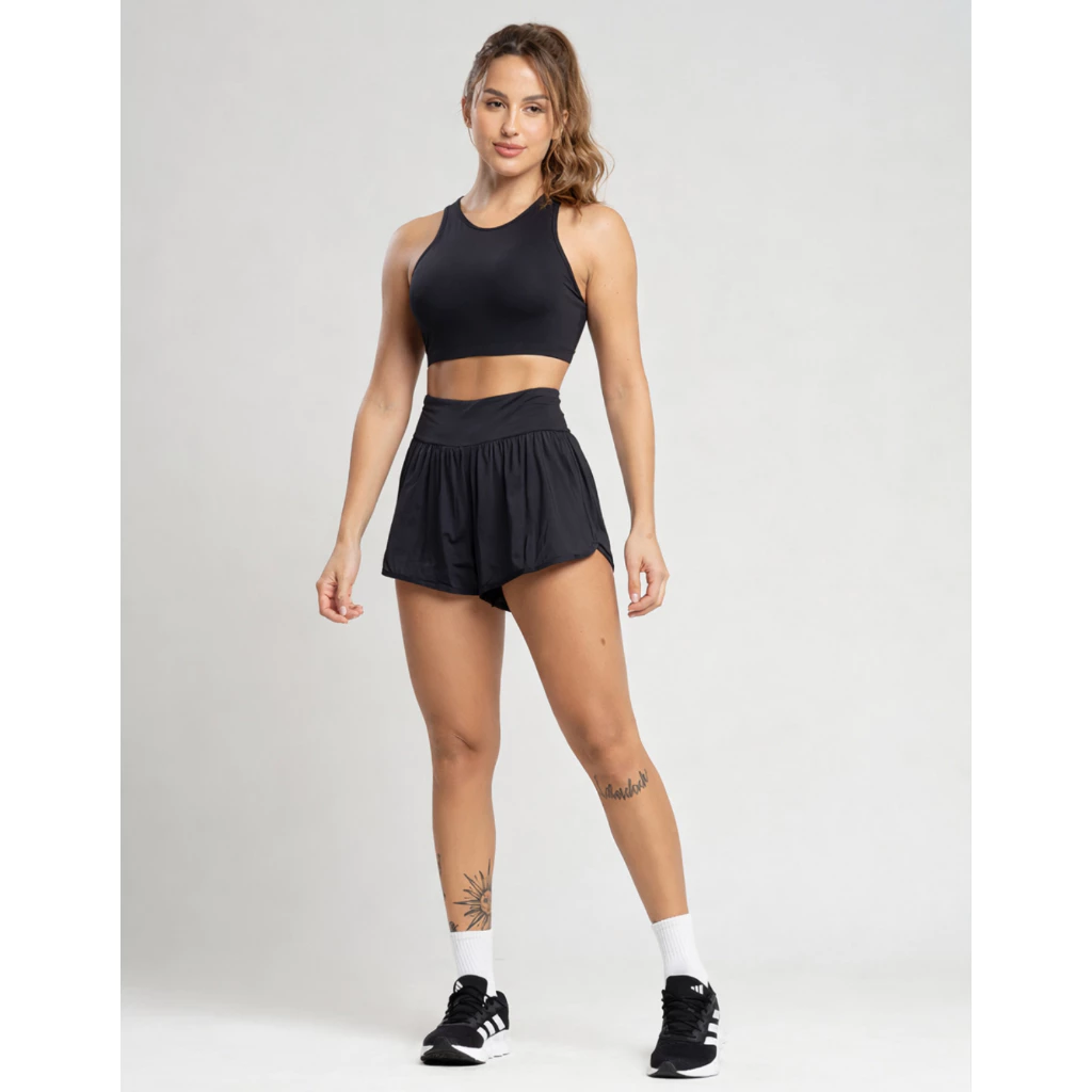 Conjunto Fitness Top Nadador Short Com Forro Roupa Academia Feminino Treino Sem Transparência Poliamida com proteção UV — imagem 1