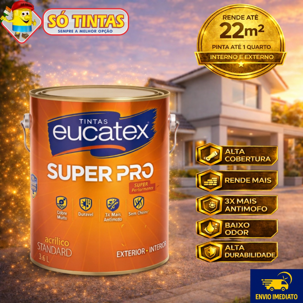 Tinta Acrílica Lavável Super Pró Fosco 3,6 Litros Eucatex, Interna e Externa, An