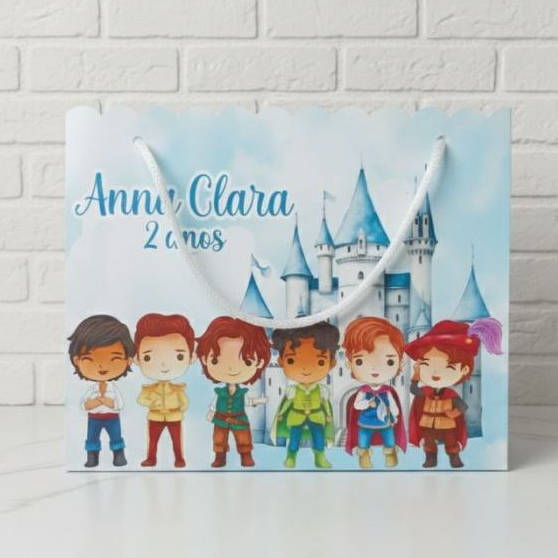 Sacola Príncipes cute | Lembrancinhas Personalizadas | Pegue e Monte | Sacola | Aniversário Infantil