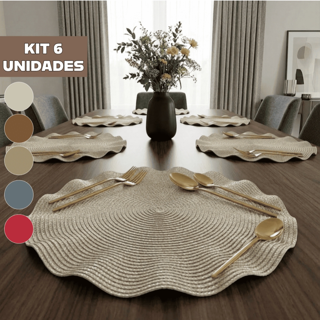 Jogo Americano 6 Peças Ondas Redondo Ondulado Premium Luxo
