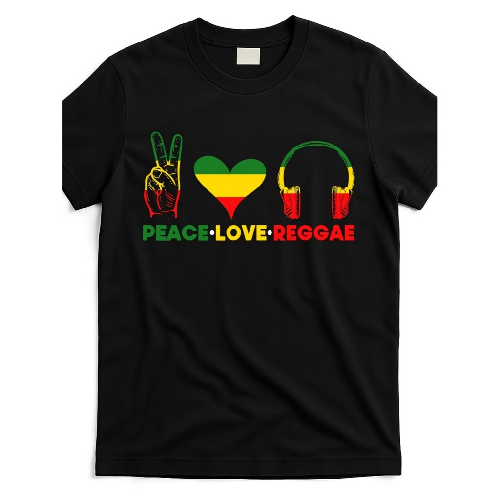 Camiseta Algodão Adulto Peace Love Reggae Paz Amor e Musica Coração Fone infantil Plus Siz até G5 15