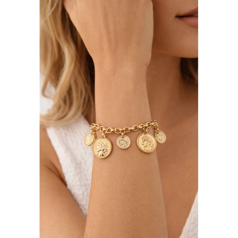 Pulseira Feminina moeda antiga banhado a ouro 18k semijoia