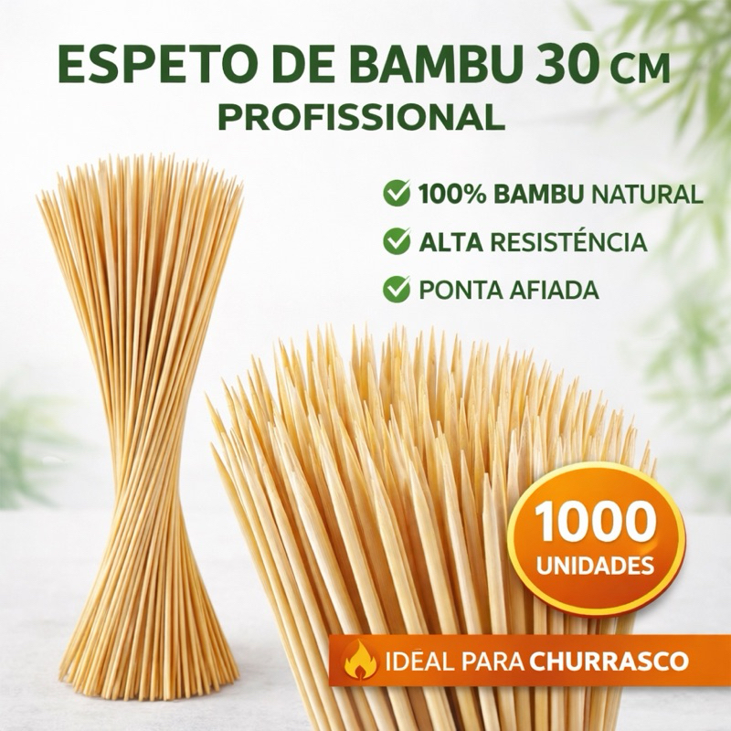 1.000 Espeto De Bambu 30cm - Churrasco Espetinho Palito 30cm