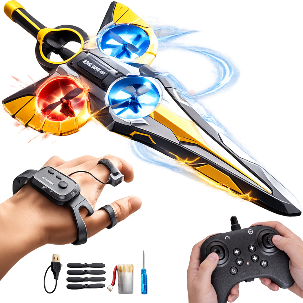 Drone Espada Voadora Infantil Com Controle Remoto e Sensor Mão LED Brinquedo Criança