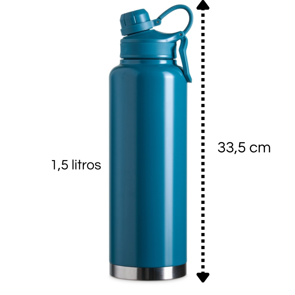 Garrafa Térmica grande 1,5L Inox 304 Parede Dupla com Alça Tampa Protetora Água Academia em Oferta na Shopee