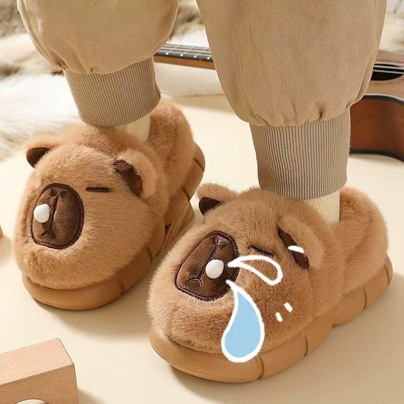 Pantufas de pelúcia em formato de urso para homens e mulheres, quentes, macias, antiderrapantes e confortáveis...