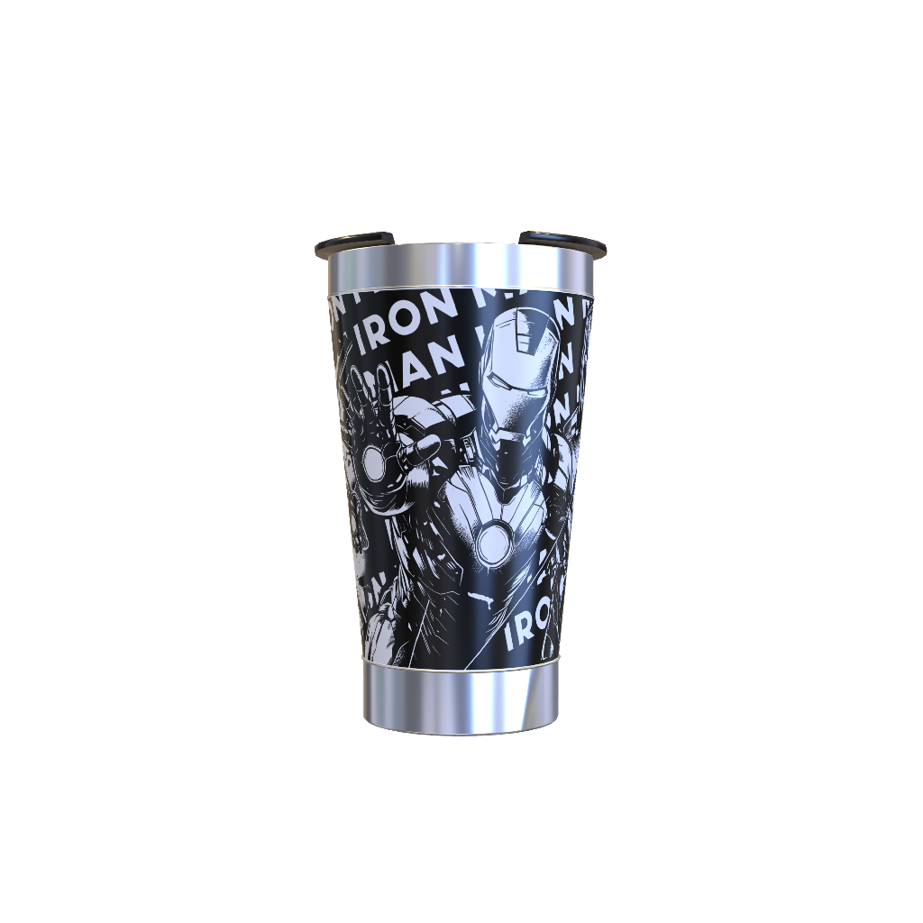 Copo Térmico 473ml Inspirado no Iron Man da Marvel Comics – Design Tecnológico Vermelho e Dourado com Alta Performance T