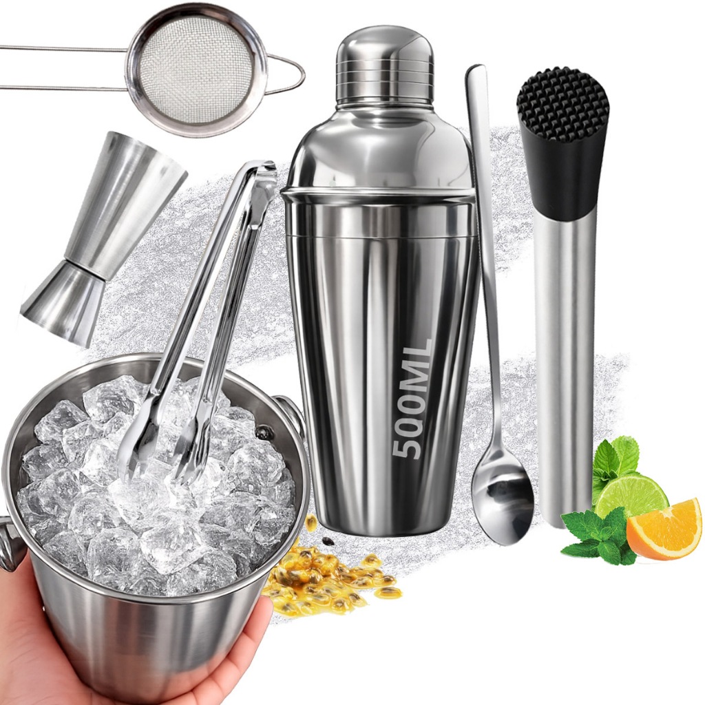 KIT Caipirinha Bartender 7 Pç Inox Coqueteira Socador Dosador Balde Colher Pegador  Peneira Completo em Oferta na Shopee
