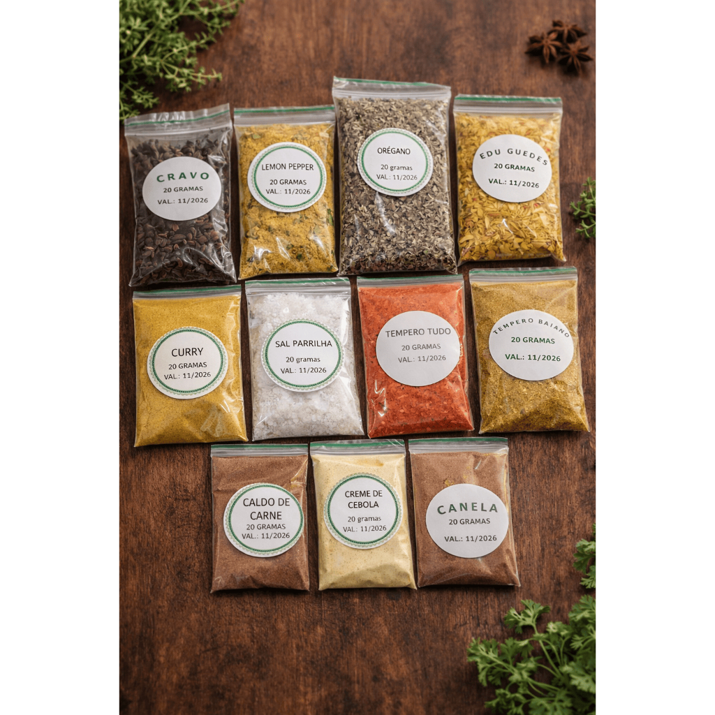 KIT 5 de Temperos Premium com 10 itens ( sendo um total de 200 gramas) e leva de Brinde 1 pacotinho de Sal de Parrilha