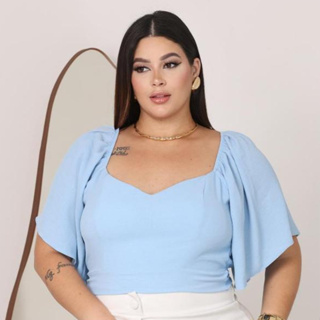 BLUSA FEMININA PLUS SIZE CROPPED em Oferta na Shopee
