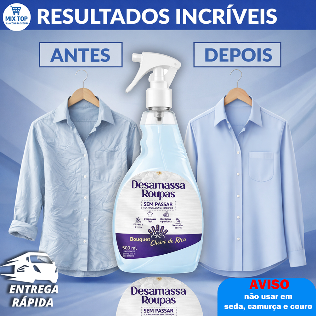 Desamassa Roupas Sem Passar 500ml Bouquet Cheiro de Rica Praticidade Alisa Fácil