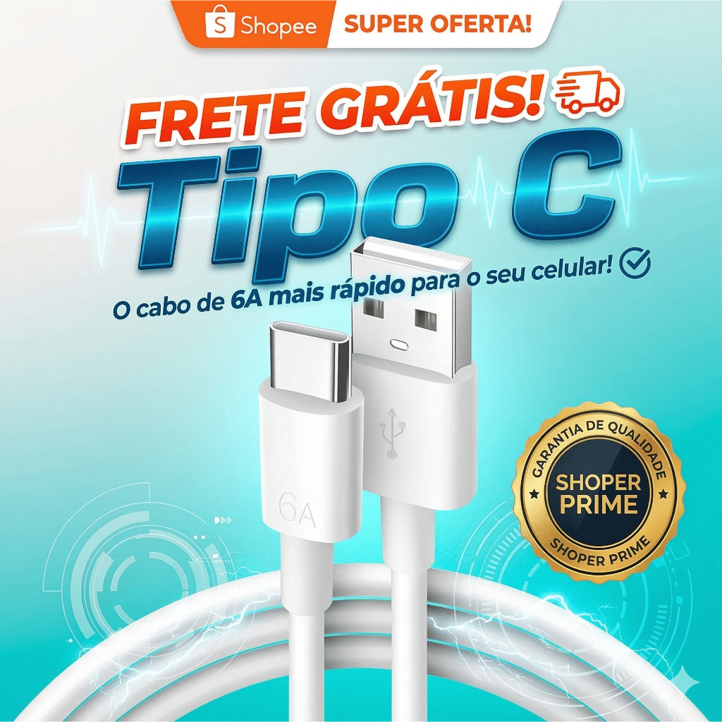 Cabo USB Tipo C 1 M Carregamento Rápido compatível para Android em Oferta na Shopee