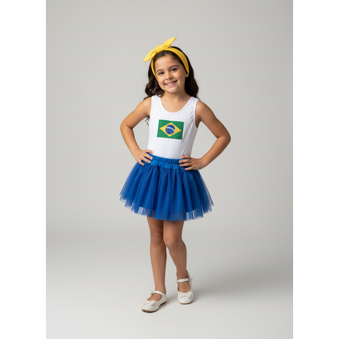 Kit Copa- Collant Brasil + Saia Tule- Amarelo ou Azul
