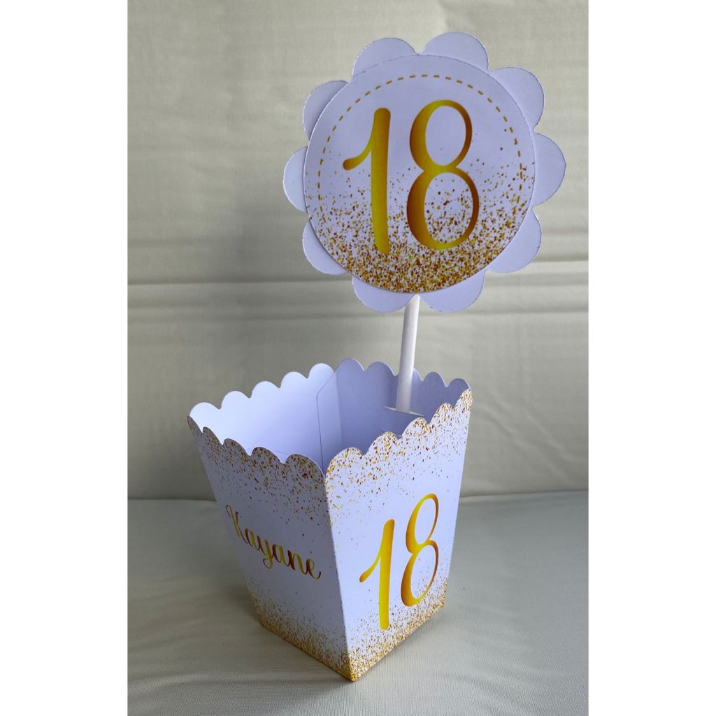 Centros de mesa Cachepot Branco com Dourado Personalizado com Nome | Cachepot Festa Infantil Chá Aniversário Decoração