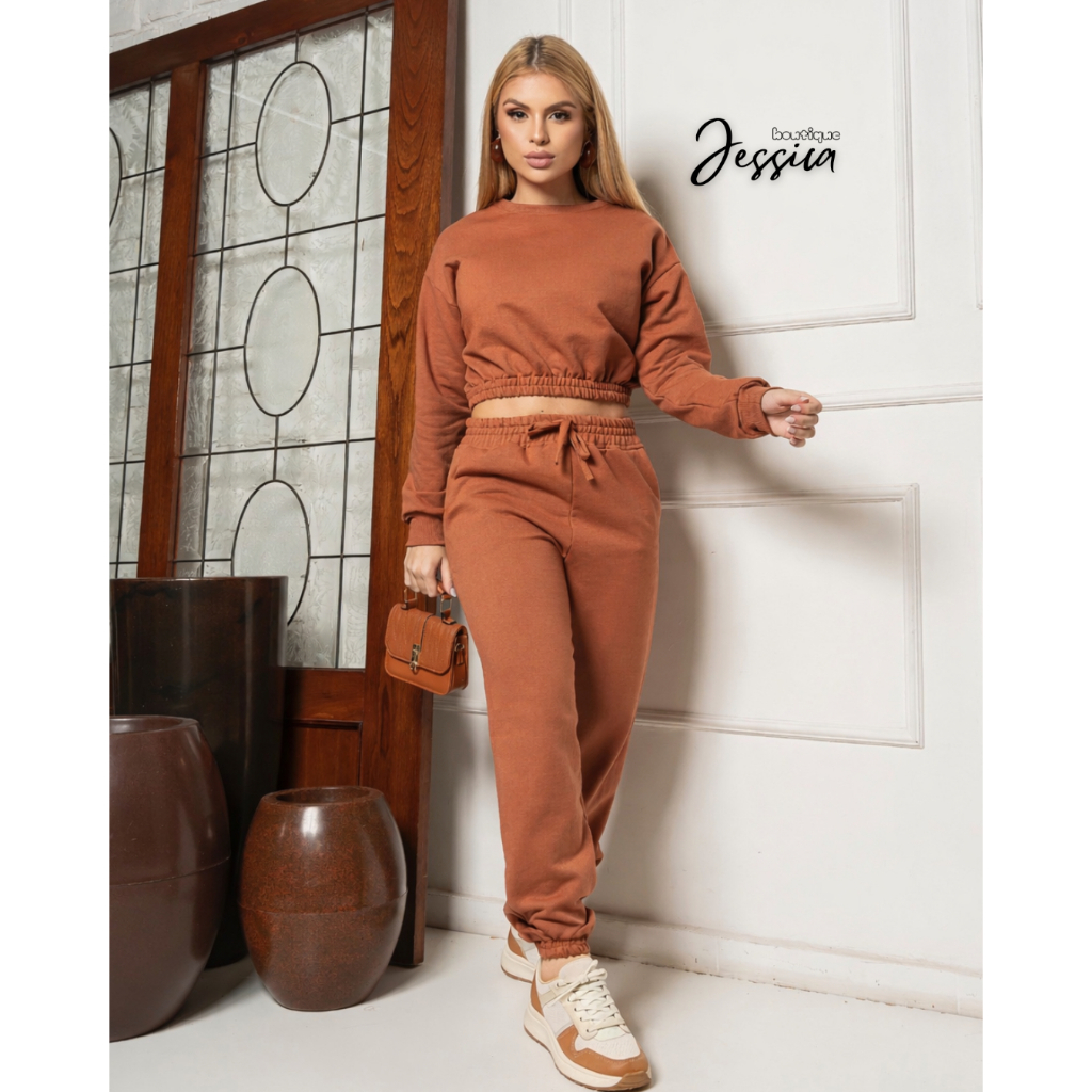 CONJUNTO FEMININA EM MOLETOM CALÇA JOGGUER E BLUSA