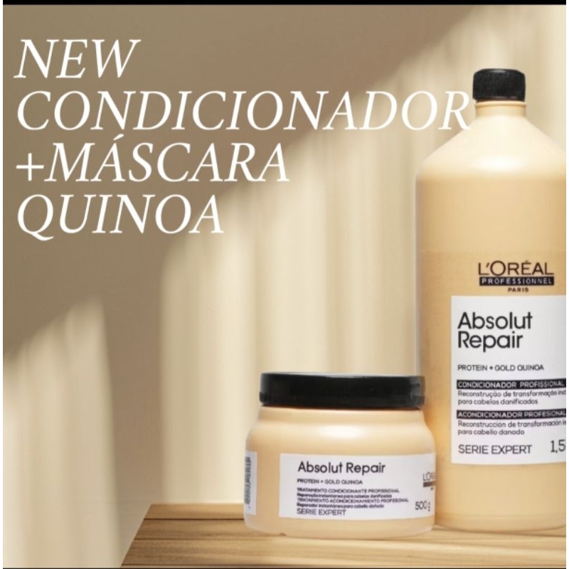 Loreal Kit Absolut Repair Gold Quinoa DUO 1.5 lt CONDICIONADOR e MASCARA 500g cortex