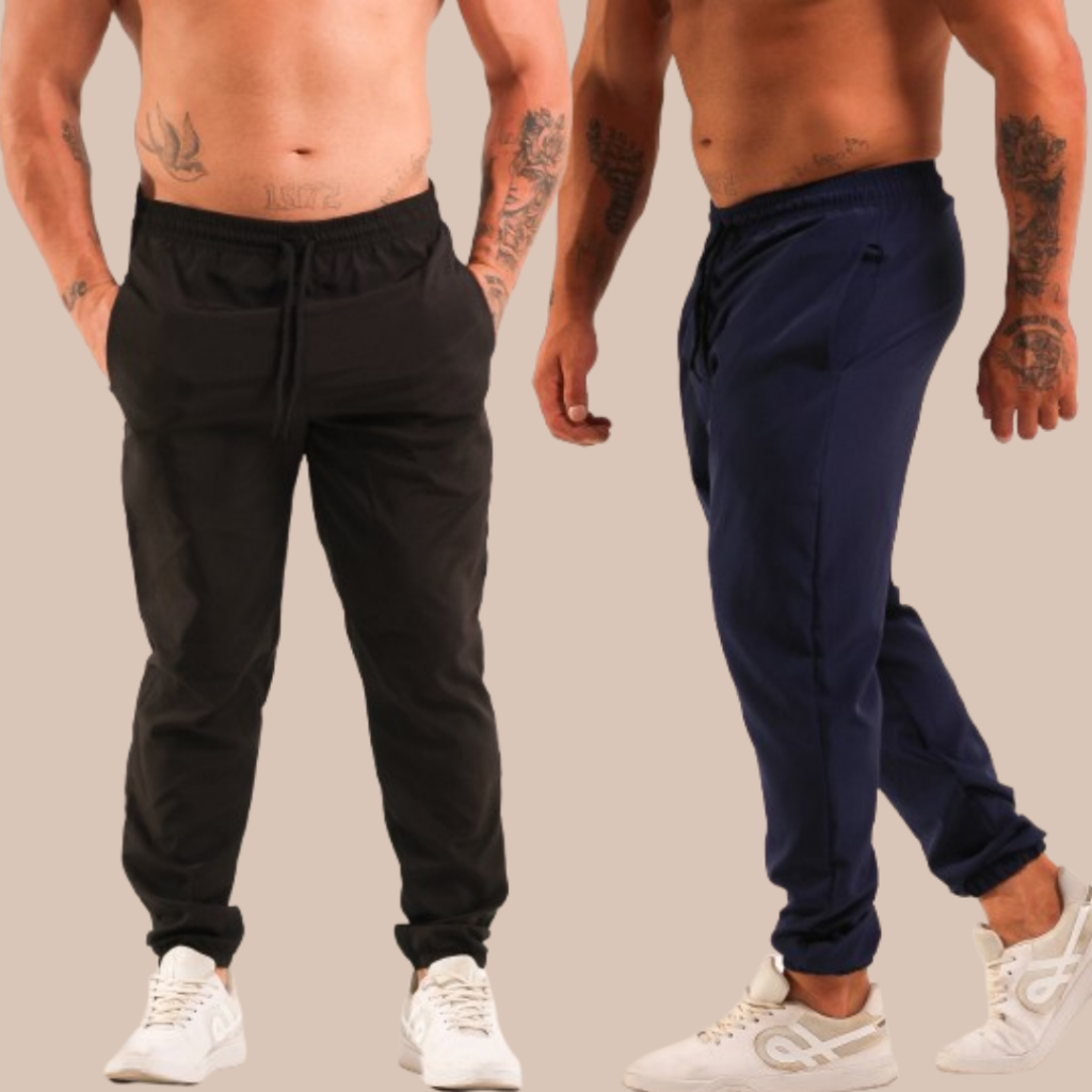 Kit 2 Calça Jogger Masculina de Tactel com Elastano Esportiva para Treino e Corrida