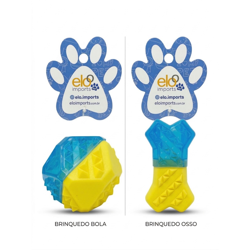 Brinquedo Mordedor Gelado Refrescante Bola e Osso para Cachorros Elo Imports