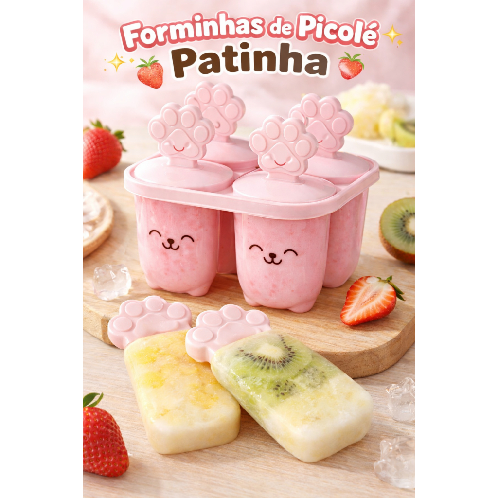Forma de Picolé Patinha 4 Cavidades | Molde de Picolé Infantil Reutilizável | Forminha para picolé caseiro