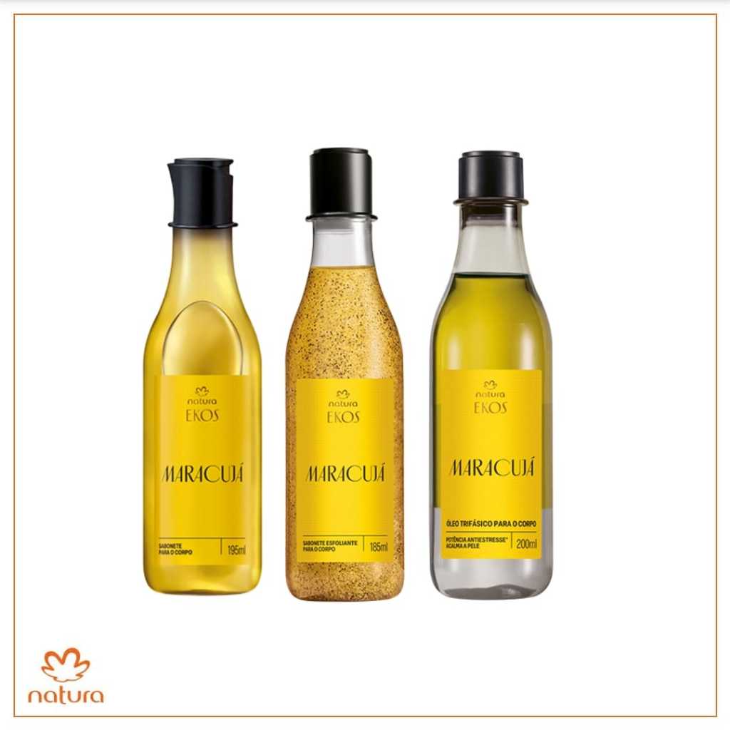 Kit Óleo Trifásico Desodorante Corporal Sabonete Líquido Sabonete Esfoliante Ekos Maracujá Natura Original