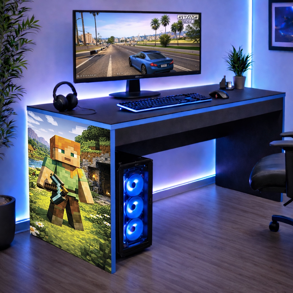 Mesa Informática para Quarto Gamer Minecraft 90 cm