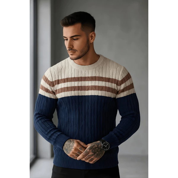 Sueter Masculino Listrado Tricô Premium Inverno Blusa de Frio Masculina