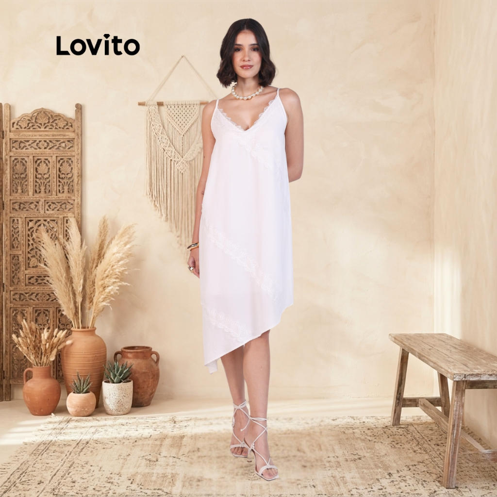 Lovito Vestido Renda Boho Slip Dress Noiva Moda Feminino Assimétrico DRB1328BRL1358 em Oferta na Shopee