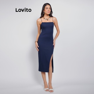 Lovito Vestido Feminino Malha Canelada de Alças Finas DRB19391969 em Oferta na Shopee