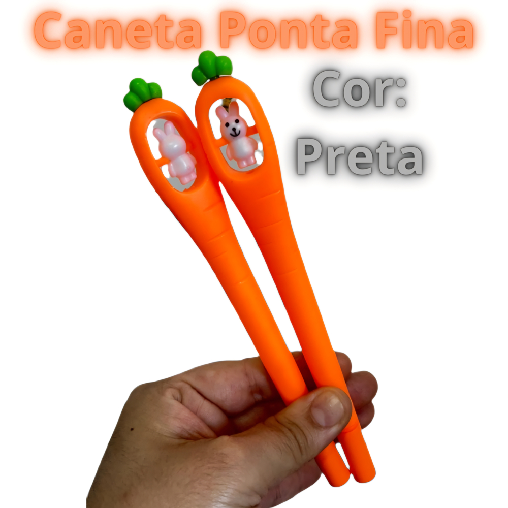 Caneta Cenoura Escrita Cor Preta Ponta Fina -  Kit com 2 Canetas