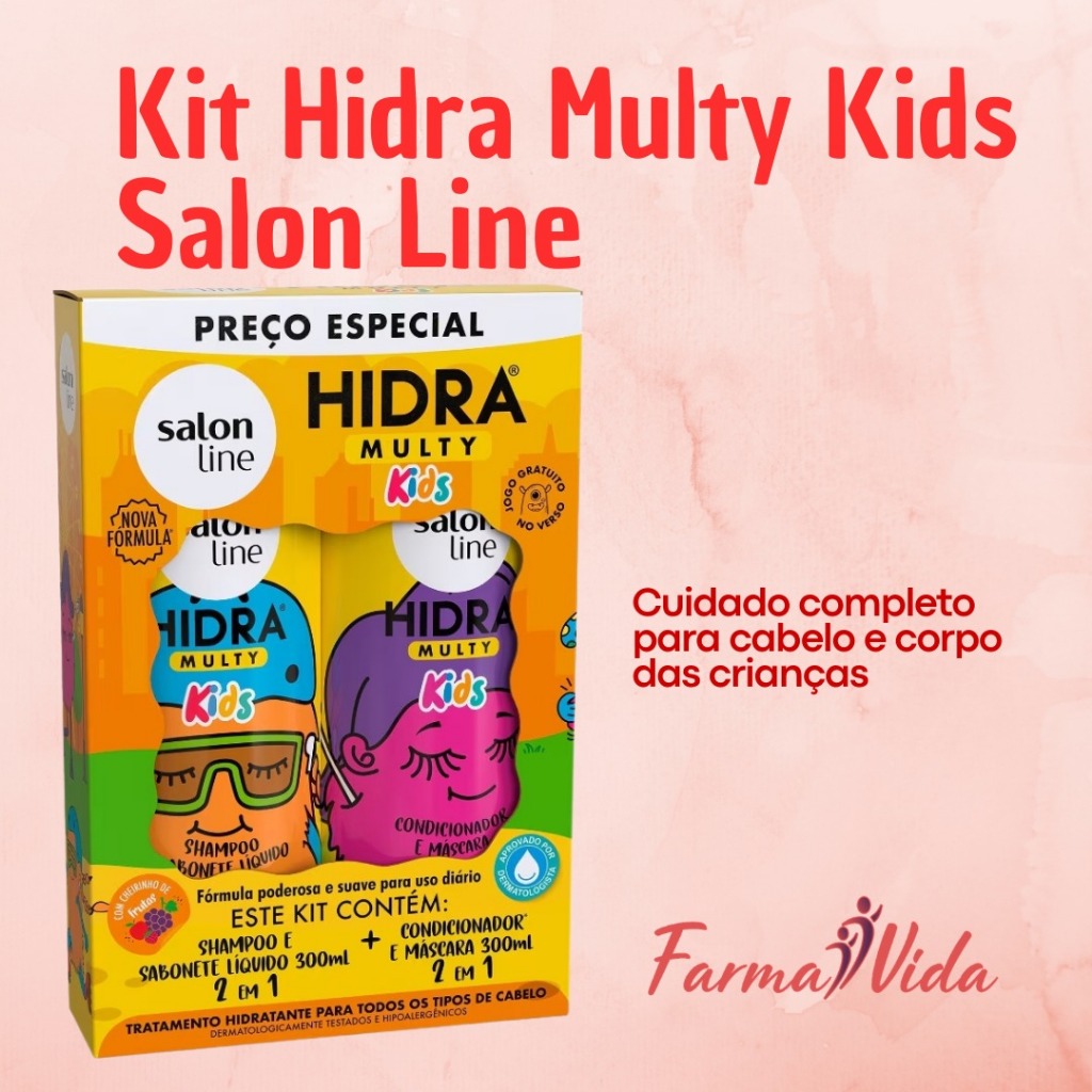 Kit Shampoo + Condicionador Hidra Multy Kids Salon Line 300ml | Cabelo e Corpo