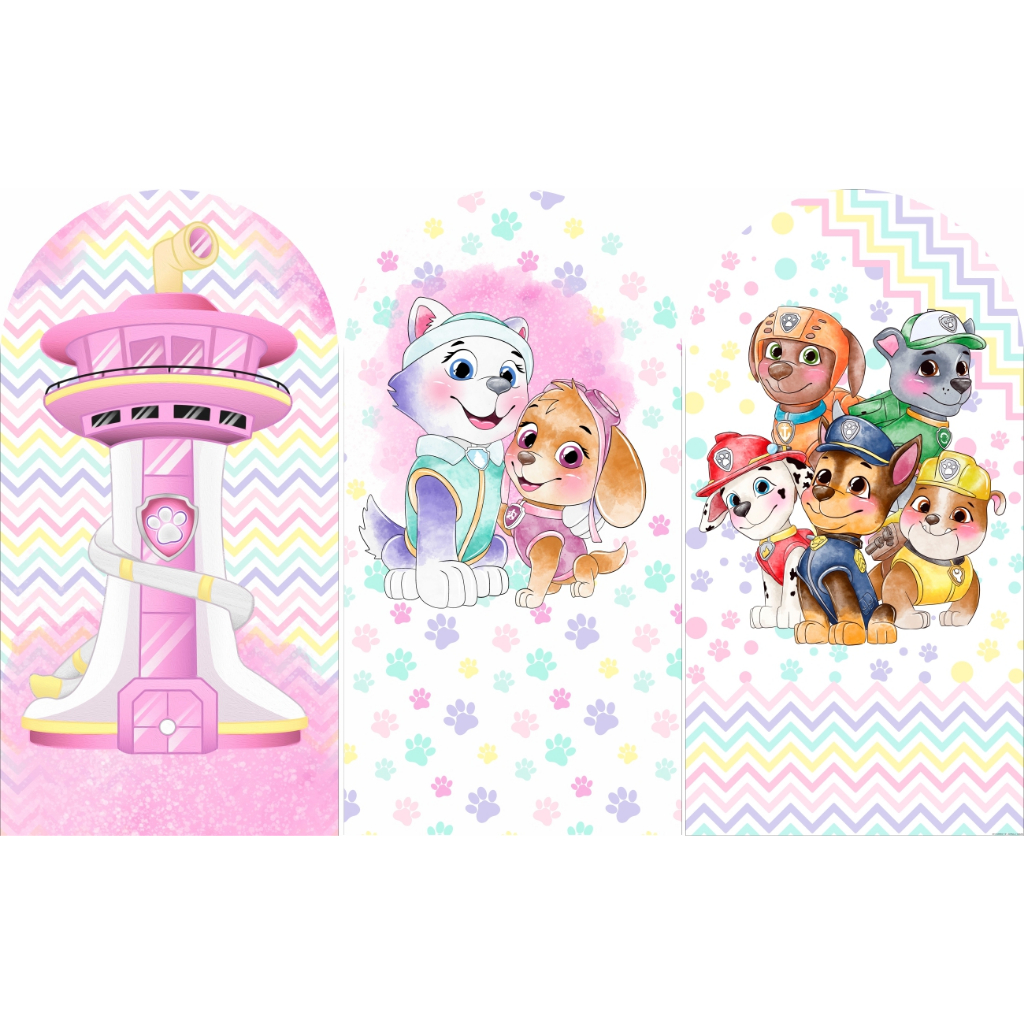KIT PAINEL DE FESTA SKYE E EVEREST - PATRULHA CANINA - 3 ROMANOS 2X1 EM TECIDO SUBLIMADO