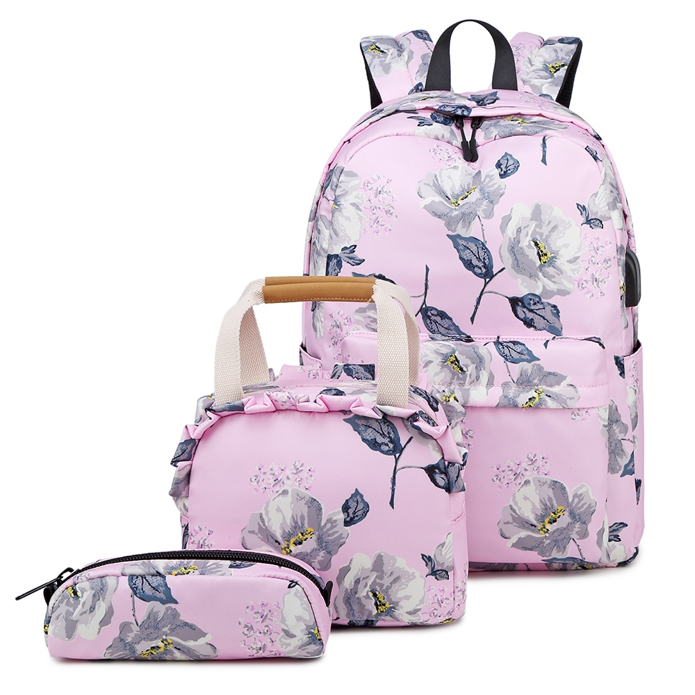 Kit Feminino Mochila Lancheira Estojo Trabalho Guelph  Resistente Faculdade Florida Resistente