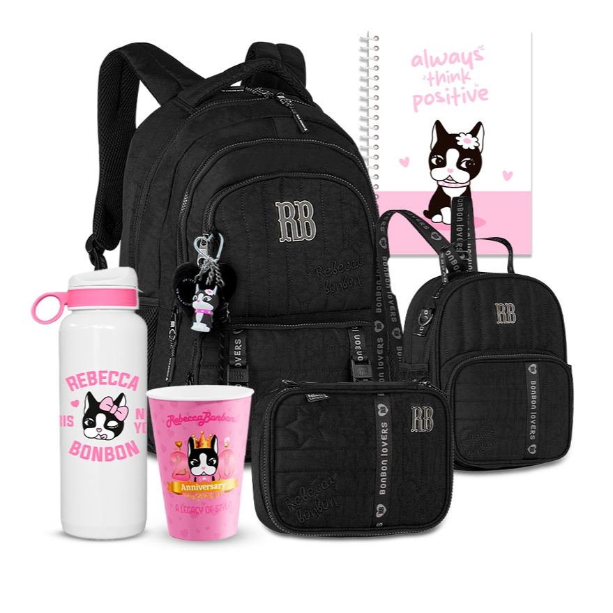 Kit Mochila Pelúcia Escolar Rebecca Bonbon RB Lancheira Térmica Estojo Box Grande Nova Coleção