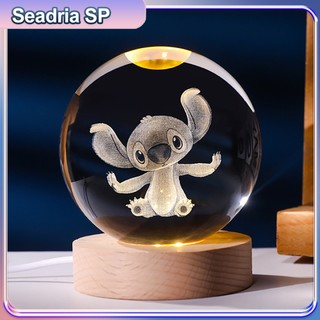 Luminária Mesa 3D LED Bola Cristal Stitch Decoração