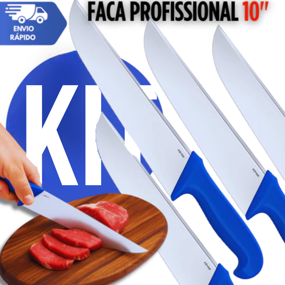 Facas Carne Açougue Churrasco Profissional 10" Corneta Premium Cor Azul Linha Premium