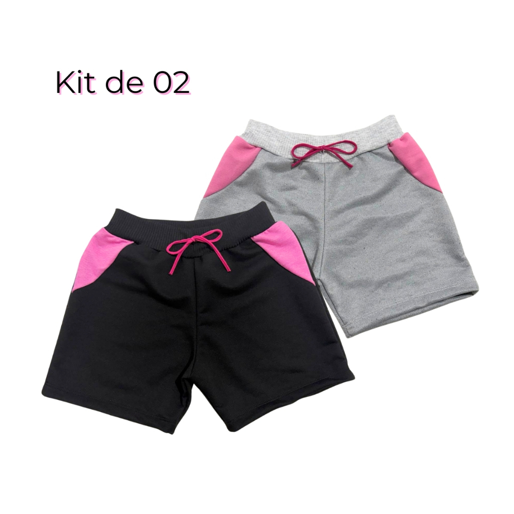Kit 2 Shorts Juvenil Moletinho Menina Bermuda Infantil Dia a Dia Escola