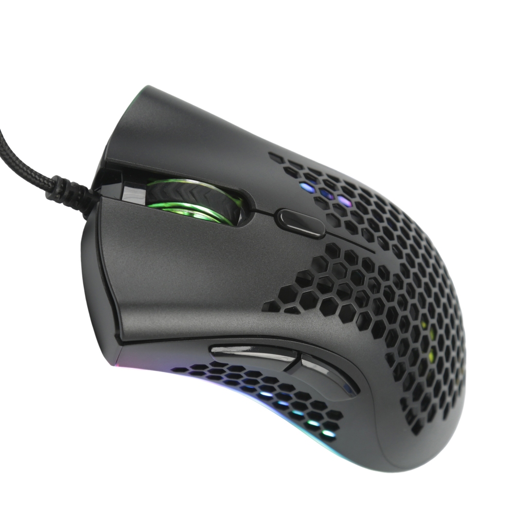 Mouse Gamer RGB Ultralight 7200 DPI com Iluminação LED – Design Favo de Mel, 6 Botões, Ergonômico e Leve