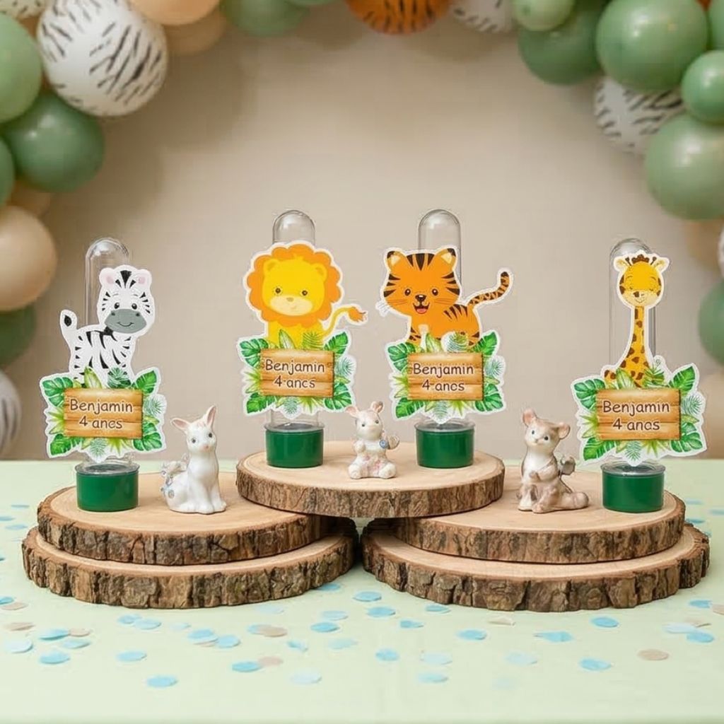 10 Apliques para tubete Safari | Topper Personalizado Festa Infantil com Nome e Idade | Lembrancinha