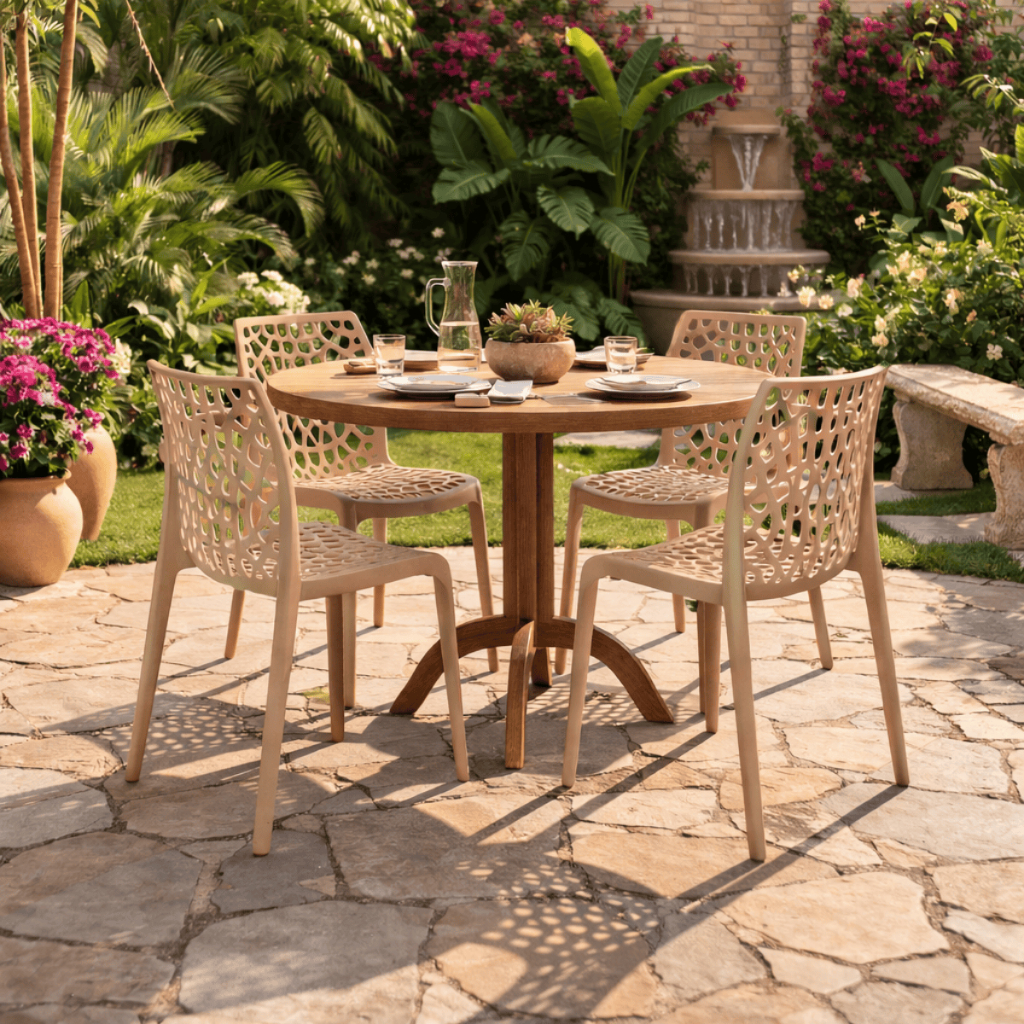 Conjunto 4 Cadeiras Gruvyer Nude Sala Jantar Cozinha Restaurante Bar Escritório Varanda Sacada