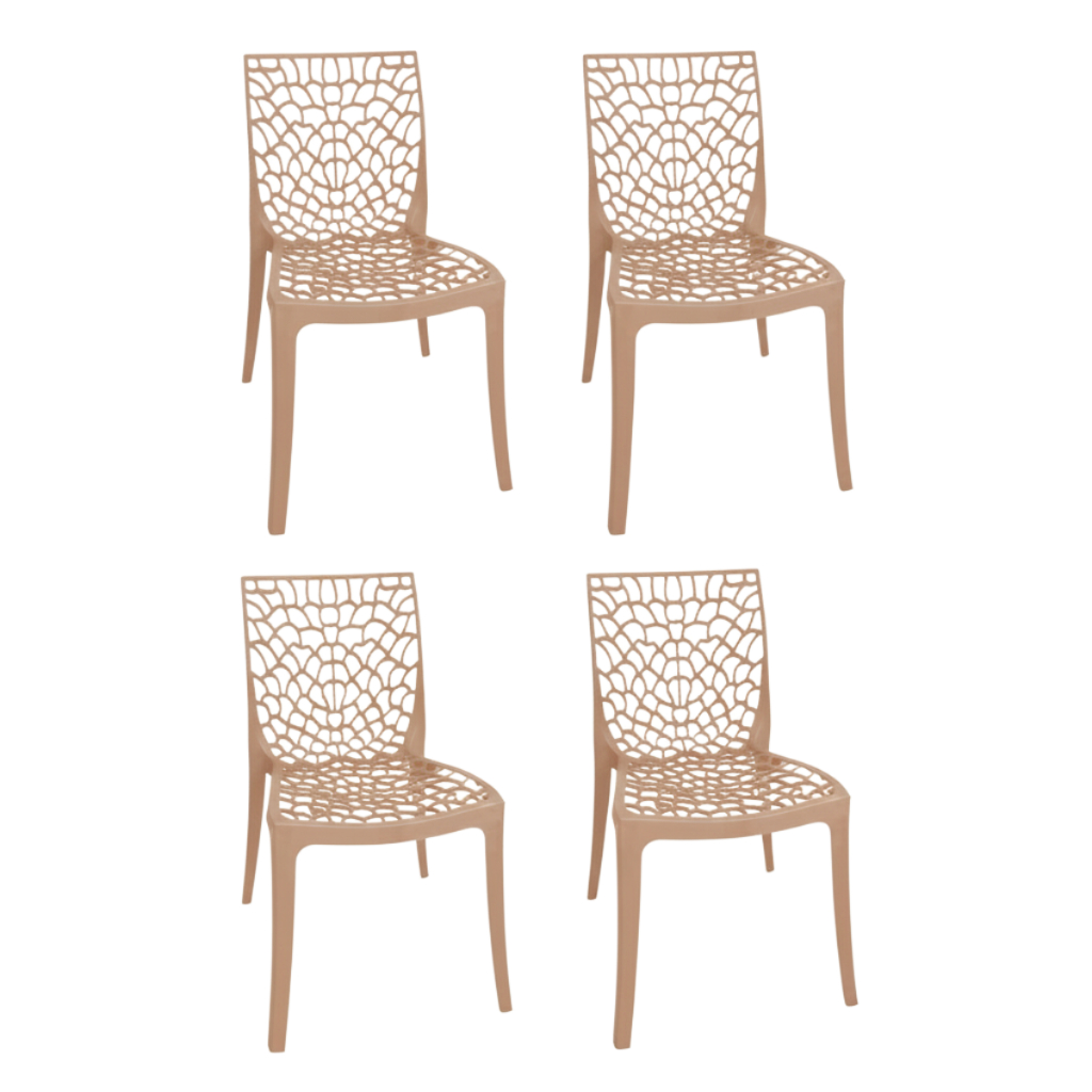 Kit 4 Cadeira Gruvyer Nude p/ Escritório Área Interna Externa Restaurante Mega Promoção Envio Rápido