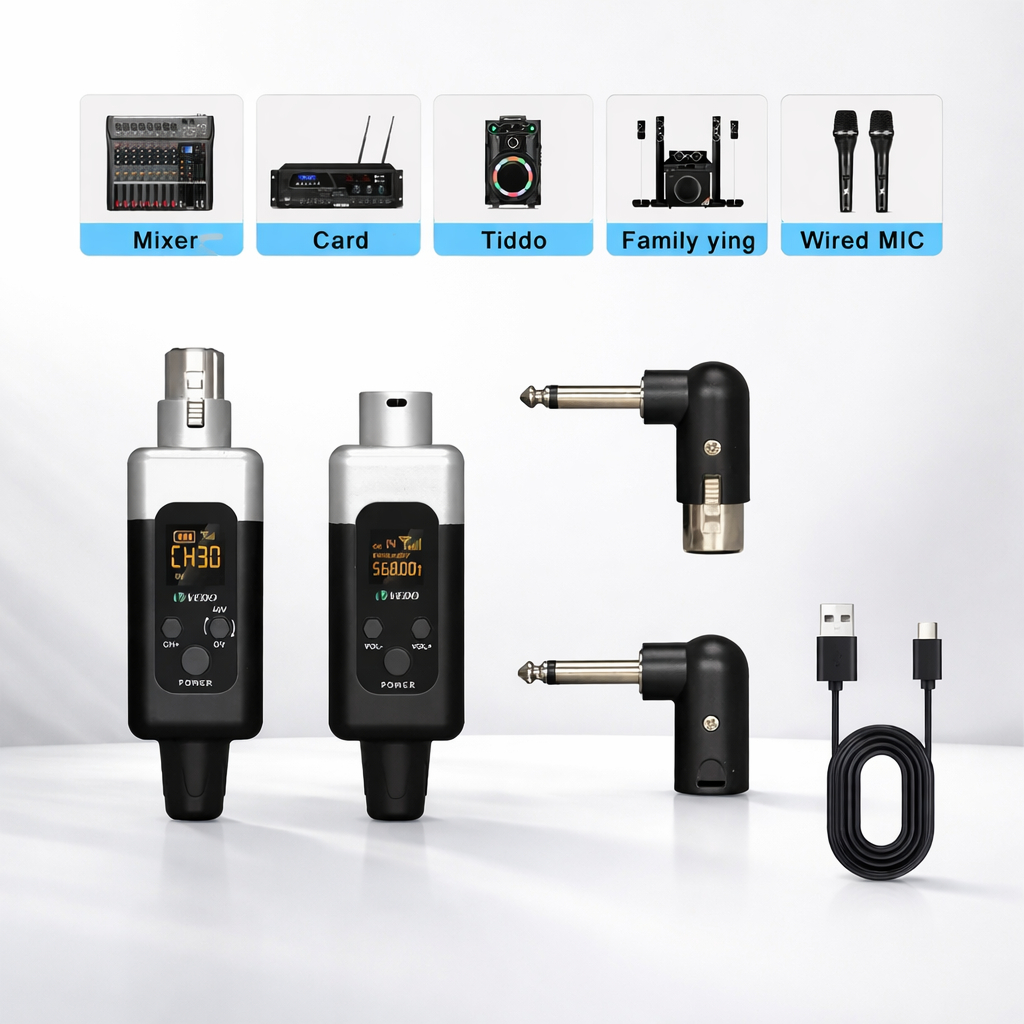Sistema Sem Fio UHF para Microfone – Conversor, Transmissor e Receptor 48V+, Uso Profissional
