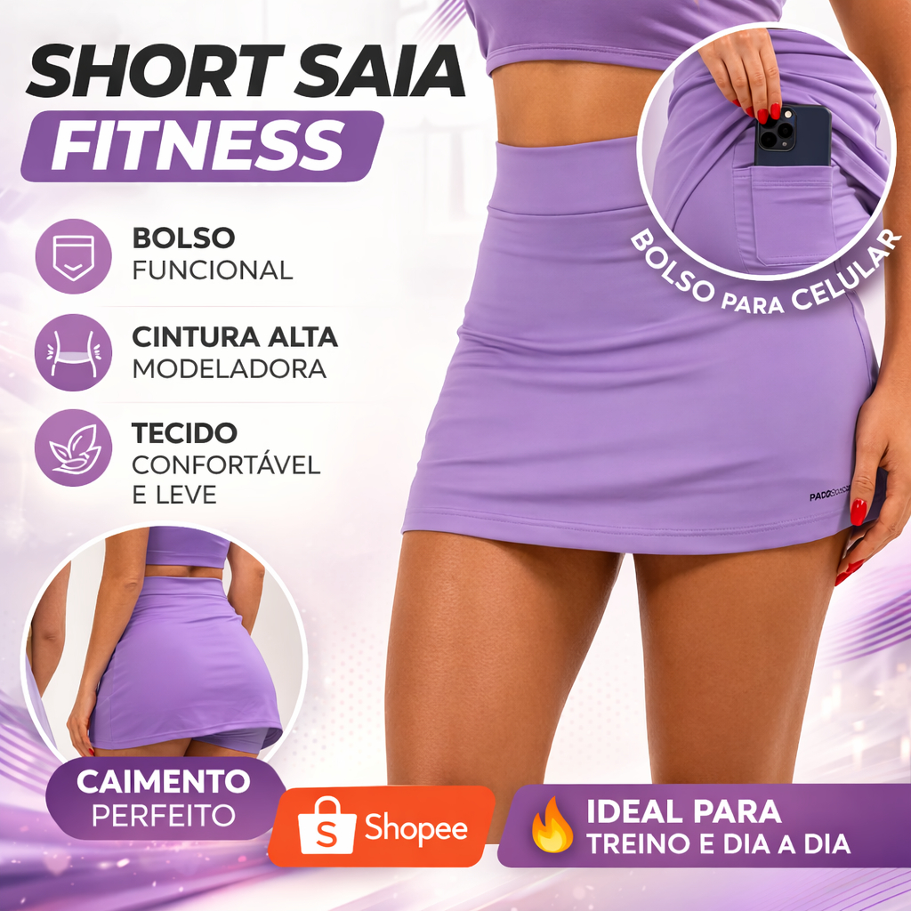 Shorts Saia Sport Tapa Bumbum Fitness Academia c/ ProteçãoUV 2 Bolso Oculto pra Celular/Chave em Oferta na Shopee
