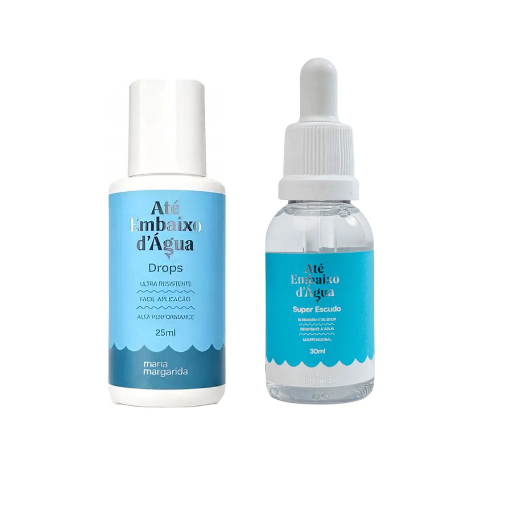 MAQUIAGEM DILUIDOR PRIMER E FIXADOR DROPS E SUPER ESCUDO ATÉ EMBAIXO D´ÁGUA MARIA MARGARIDA KIT