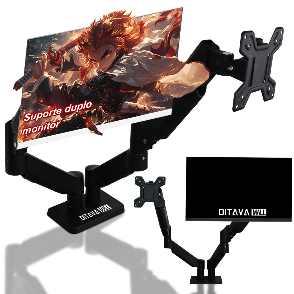 Suporte Duplo de Monitor Braço Articulado 10KG Max Rotação de 180° Altura até 40