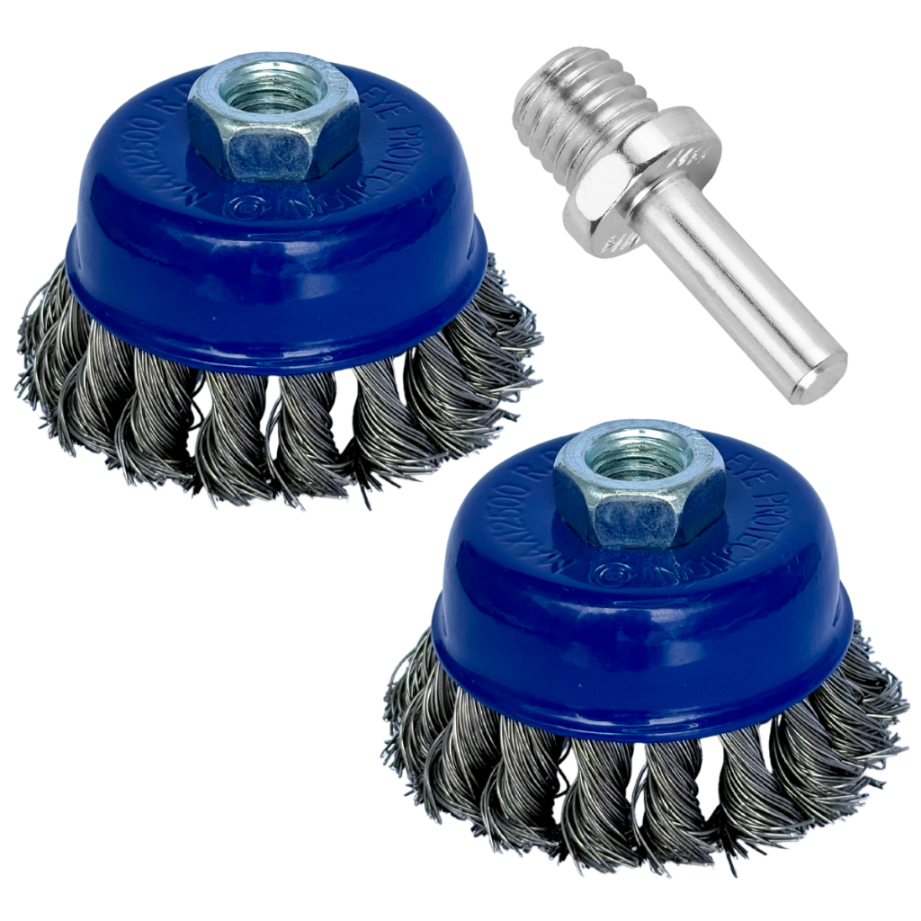 Kit 2 Escova Rotativa Aço Trançado Torcida para Furadeira Esmerilhadeira Lixadeira 75mm M14 Removedor Ferrugem Limpeza