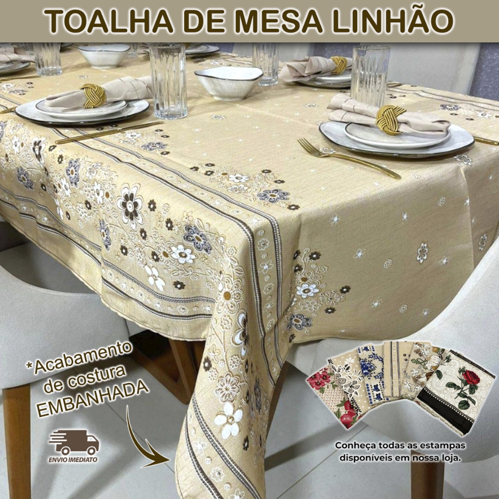 Toalha De Mesa Rústica Linhão Retangular 4 6 8 10 Cadeiras Lugares Lançamento Jantar Envio Imediato