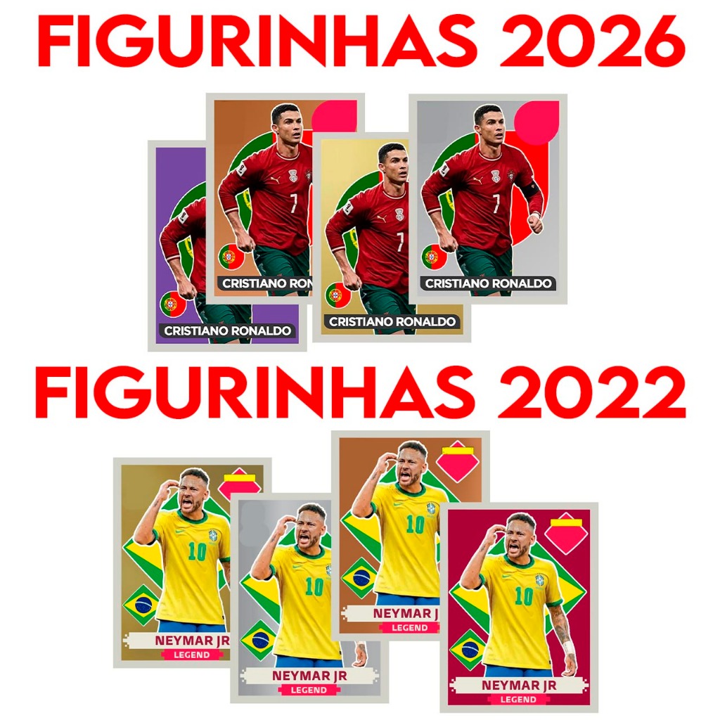80 Figurinhas Legends 2026 Cristiano Ronaldo - CR7 - OURO -Extra Sticker Portugal - Messi, Neymar Copa do Mundo 2022 em Oferta na Shopee
