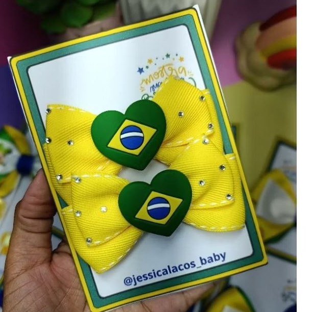 Laçinh@ copa do mundo copa do mundo2026 acessório de cabelo Brasil Xuxinha Brasil Laço olimpíadas verde e amarelo