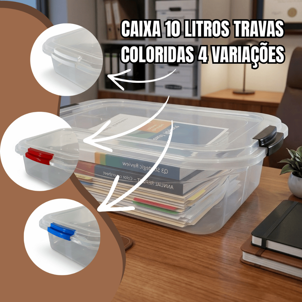 Caixa Organizadora 10 litros com tampa kit 4 caixa organizadora container armazenamento brinquedos