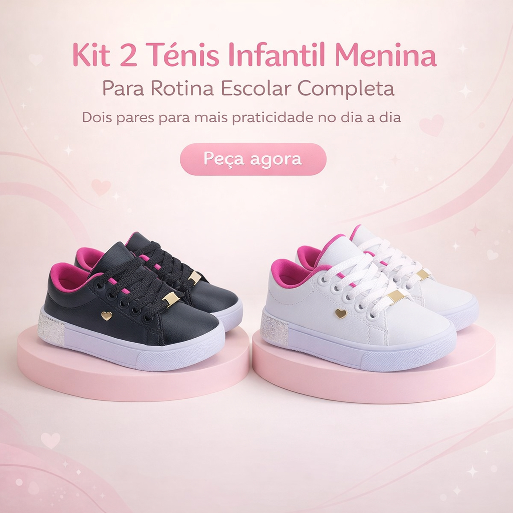 Kit 2 Pares Tênis Infantil Menina Cofortável Casual Escolar Colegial Leve Envio Imediato em Oferta na Shopee